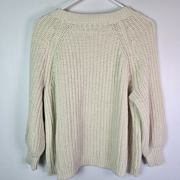 Aerie Chunky Knit Crew NeckRaglanLong Sleeve Pullover Sweater Cream Small Petite - Picture 7 of 11